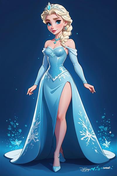 پرتره السا با موی بلند بافته و جواهرات آبی (مناسب چاپ پرتره)