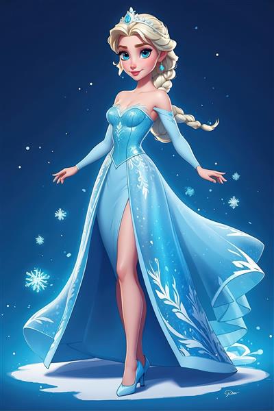 پرتره نزدیک السا با موهای نقره‌ای موج‌دار و گوشواره کریستالی (باکیفیت)