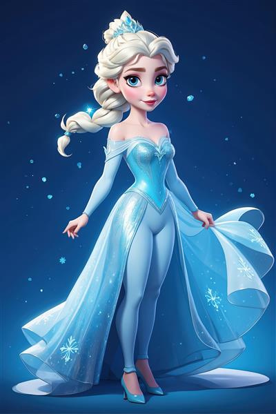 پرتره السا با مدل موی جمع و جواهرات و لباس ساتن آبی (چاپ لوکس)