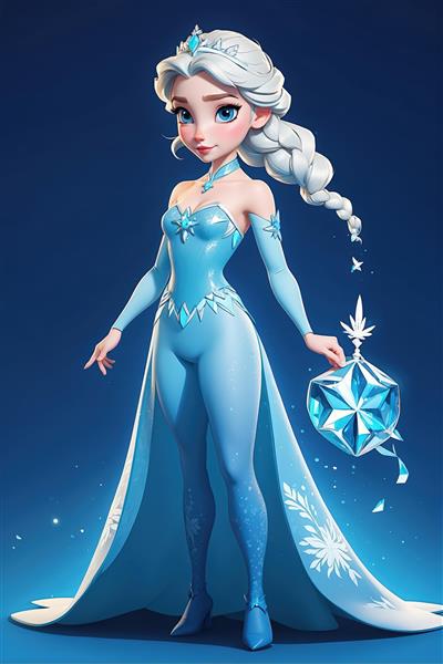 پرتره فانتزی السا با موی بلند نقره‌ای در شب پر ستاره مناسب تابلو