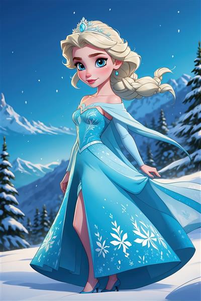 تصویر تمام‌قد آنا با لباس سنتی سبز و بنفش (اورجینال انیمیشن)