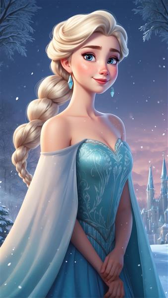 تصویر تمام‌قد پرنسس آنا در لباس سنتی مشکی و سبز (رندر اورجینال انیمیشن)