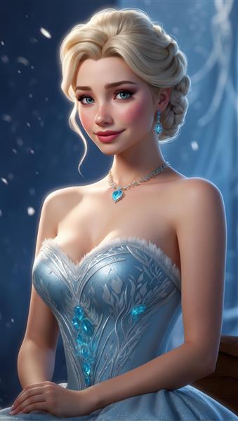 پرتره باکیفیت السا با موی جمع و جواهرات در لباس شب برای چاپ لوکس