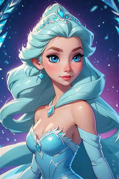 پرتره HD وکتور استایل ملکه یخ با جواهرات درخشان مناسب چاپ عریض