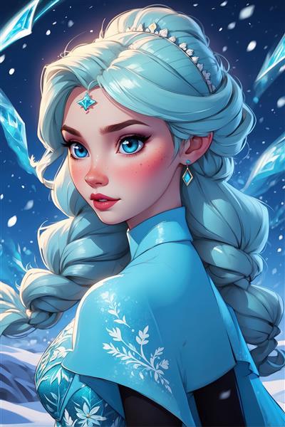 طرح گرافیکی پرنسس السا در زمستان برفی برای چاپ دکوراتیو