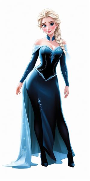 طرح تمام قد السا با لباس آبی تیره و مشکی رسمی روی زمینه سفید