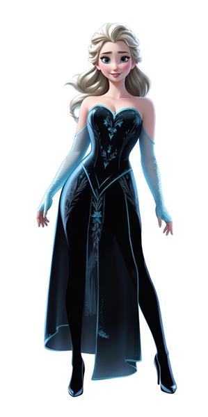 السا با لباس مجلسی شیک مشکی و آبی تیره روی پس‌زمینه سفید