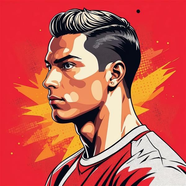 تابلو دکوراتیو رونالدو با لباس قرمز و پس‌زمینه انفجار کمیک ریترو