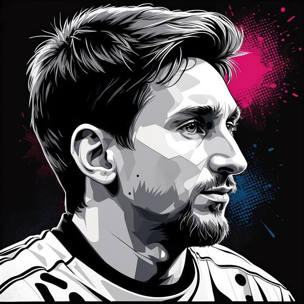 پرتره نیم‌رخ مسی (سیاه و سفید) با افکت پاشش رنگ نئونی (تابلو دکوراتیو)