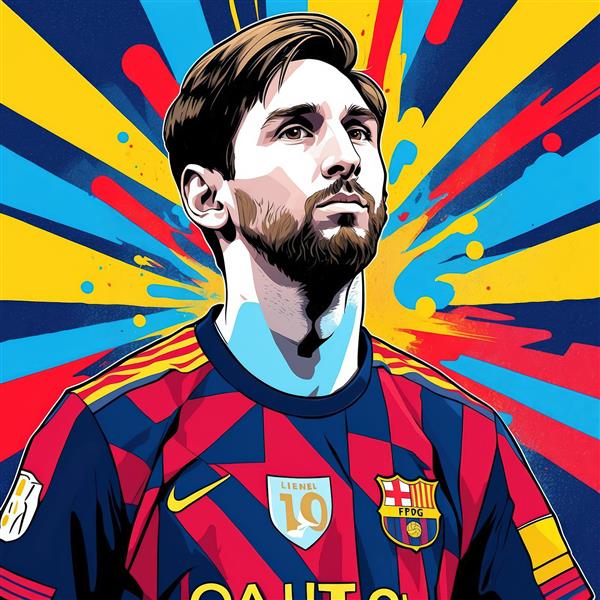 تابلو مسی با زمینه پاپ آرت انفجاری رنگی؛ تصویر دکوراتیو با کیفیت بالا