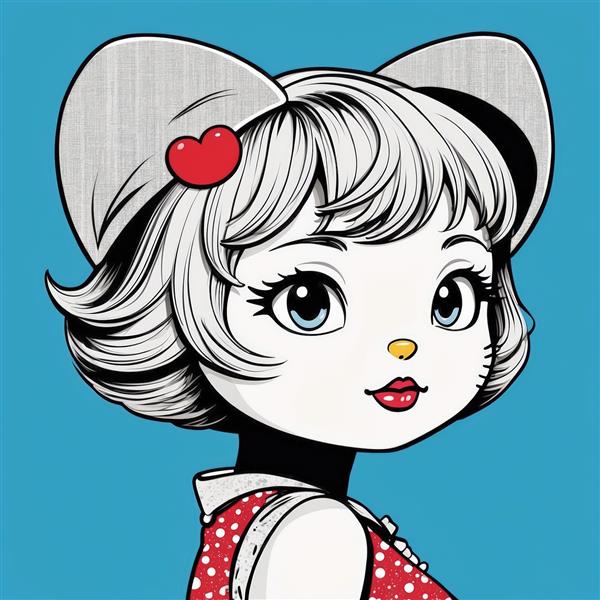 تصویر دخترک فانتزی با تم خالدار قرمز و سفید با گوش‌های بزرگ و چشم‌های آبی