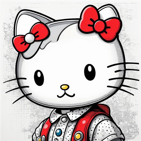 تصویر فانتزی دختر کارتونی شبیه کیتی با لباس خالدار و پاپیون قرمز مناسب کودک