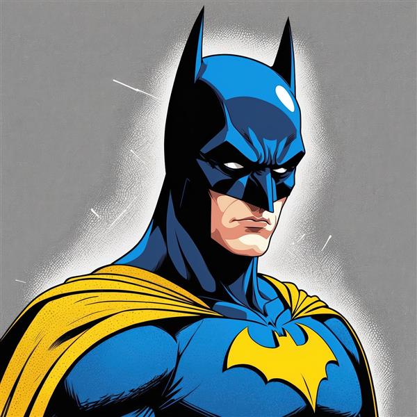 والپیپر عمودی بتمن با شنل زرد و ماسک آبی در تم رنگی کلاسیک و پرانرژی