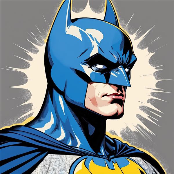 تصویر پرتره بتمن با ماسک کلاسیک و درخشش نور در سبک هنری پاپ آرت