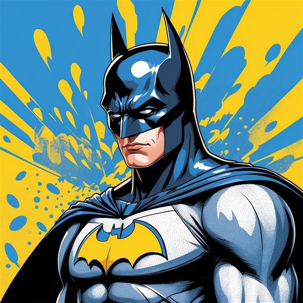 تصویر پرتره بتمن با تم رنگی آبی و زرد (کمیک بوکی) مناسب چاپ بوم و تابلو