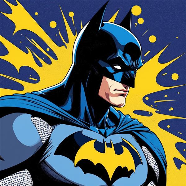 تابلو دکوراتیو بتمن با جزئیات کمیک و افکت انفجاری زرد آبی برای پس‌زمینه