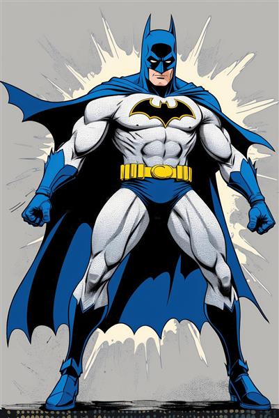 چاپ دکوراتیو بتمن تمام قد کمیک بوکی آبی و سفید برای اتاق گیمینگ و نوجوان