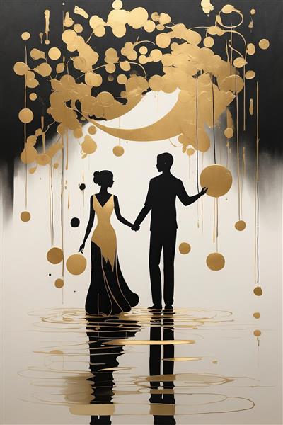 تصویر لوکس با کیفیت زوج دراماتیک با المان‌های طلایی و مشکی