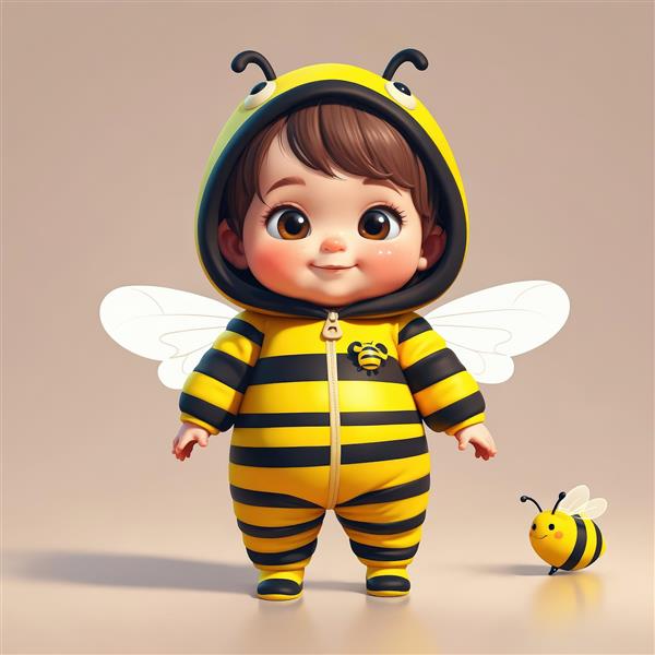 عکس استودیویی کودک کارتونی در لباس زنبور راه‌راه (زرد و مشکی)
