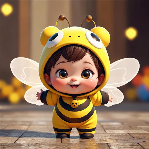 پوستر دختر کارتونی زنبوری با هودی دارای شاخک‌های مشکی برای اتاق کودک