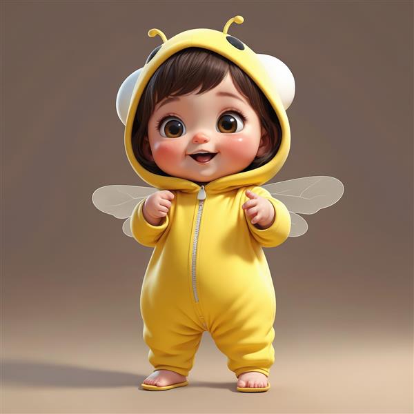 تصویر کودک کارتونی در لباس یک‌دست زرد زنبوری برای چاپ روی بوم