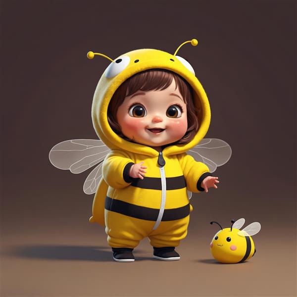 عکس دختر کارتونی در لباس زنبور با ژست ایستاده و زنبور کوچک کنارش