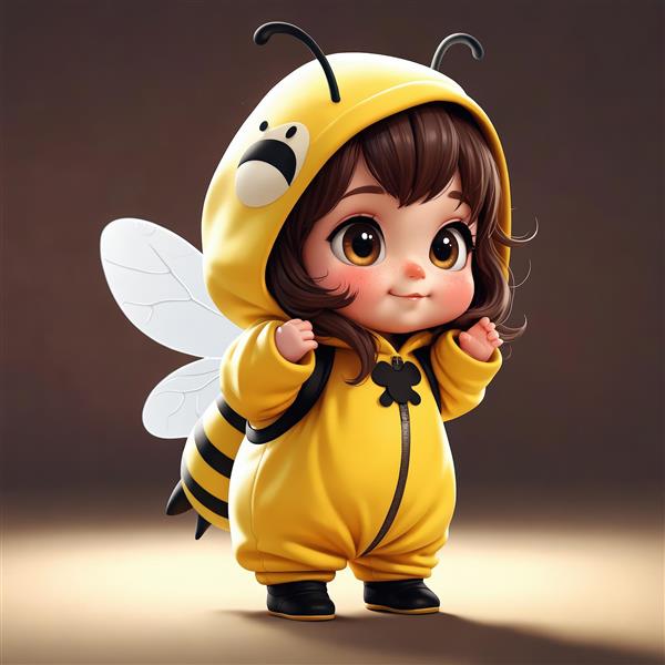 تصویر فانتزی دختر کارتونی در لباس زنبور زرد با جزئیات پروانه مشکی