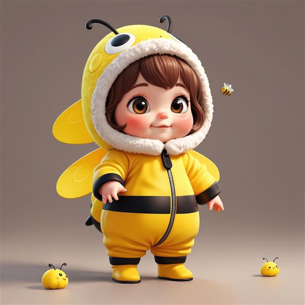 تصویر باکیفیت کودک کارتونی در لباس زنبور پشمی زرد برای تابلو دکوراتیو