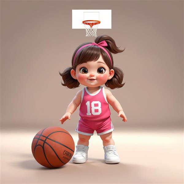 پوستر دختر کارتونی بسکتبالیست با لباس صورتی و حلقه بالای سر