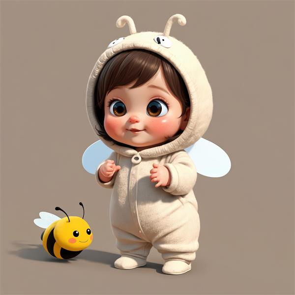 عکس اورجینال دختر کارتونی در لباس زنبور خنثی (کرمی) برای چاپ اتاق کودک