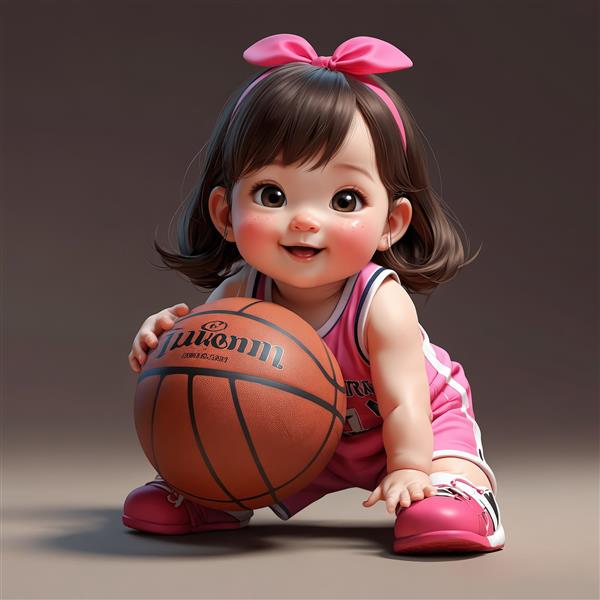 عکس کلوزآپ دختر کارتونی بسکتبالیست صورتی با ژست ورزشی بامزه