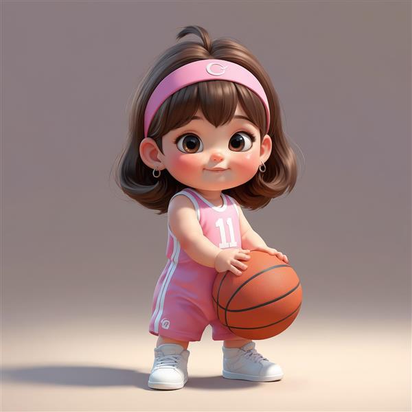 پوستر دختر کارتونی بانمک با هدبند صورتی و توپ بسکتبال برای اتاق کودک