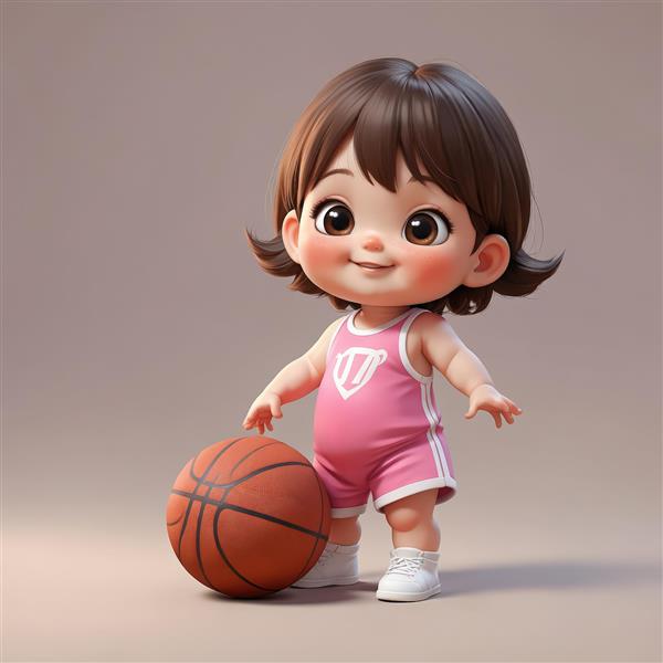 عکس اورجینال دختر انیمیشنی با توپ بسکتبال صورتی با پس‌زمینه ساده