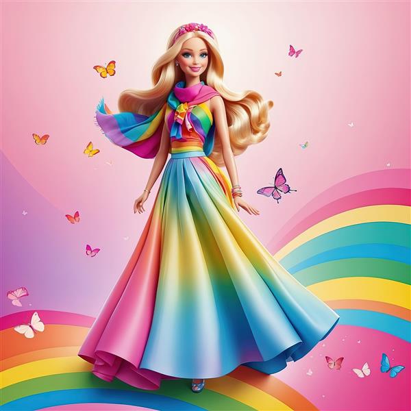 تصویر باربی با سربند و شال گردن رنگی در حال قدم زدن