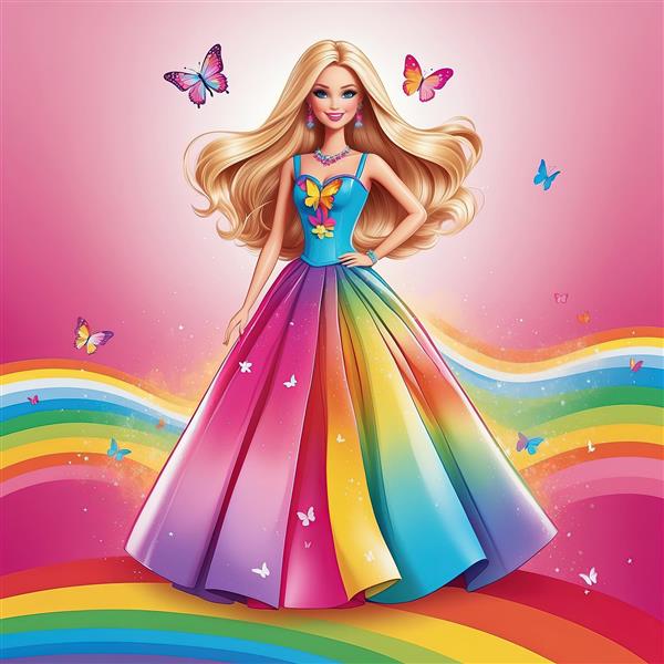 باربی با لباس مجلسی شیک با تزئین پروانه روی سینه