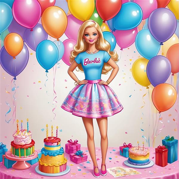 طرح گرافیکی باربی با گوی (کره) شیشه‌ای در دست و پس‌زمینه مدرن