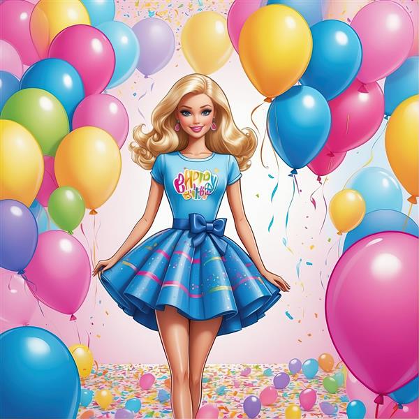 پرتره باربی با عینک (ویسور) بزرگ و موهای صورتی با تم سایبرپانک