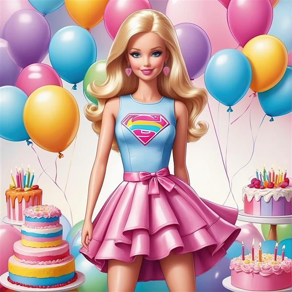 عکس فانتزی باربی فرشته با بال‌های بزرگ و لباس صورتی در آسمان ابری