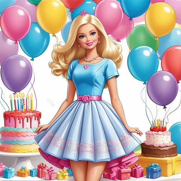 تصویرسازی باربی نشسته روی هلال ماه و ستاره در آسمان شب فانتزی