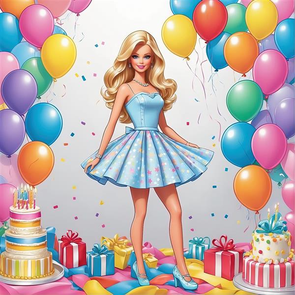 پوستر باربی با استایل فشن و نور نئون در فضای داخلی مدرن