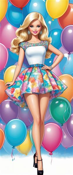 طرح فشن باربی با کیف دستی (کیف زنانه) در پس‌زمینه نئونی شهر