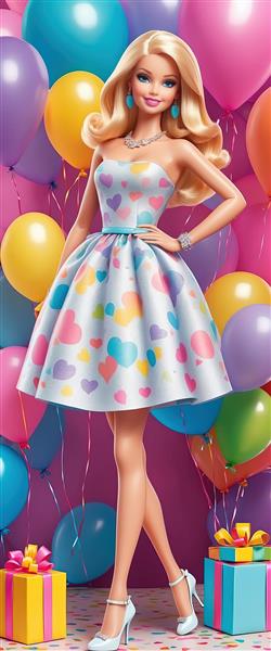 عکس باربی نشسته با هدفون صورتی و تم سایبرپانک یا اتاق گیمینگ