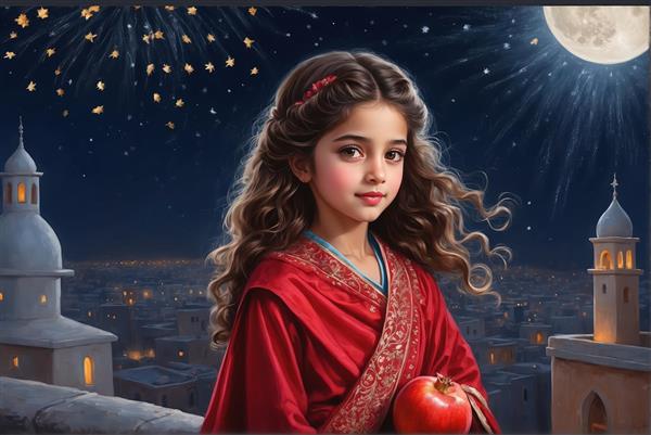 عکس پرتره باکیفیت دختر با موهای مشکی و شال قرمز مناسب چاپ بوم