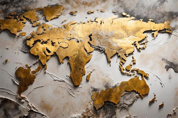 نقشه جهان طلایی با بافت برجسته، طرح دکوراتیو لوکس و مدرن