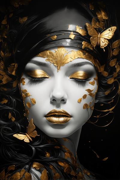 ملکه با سربند طلایی و پروانه؛ تصویر پرتره فشن لوکس برای پوستر