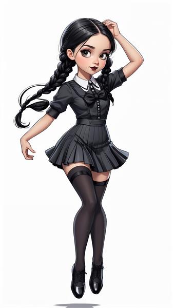 ونزدی آدامز با پوز و استایل پرش و جوراب بلند (تصویرسازی گرافیکی متحرک)