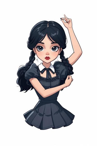 تصویر نیم‌تنه ونزدی آدامز در حال رقص (طراحی وکتور با جزئیات بالا، مناسب استیکر)