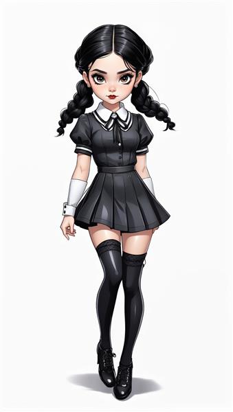 عروسک ونزدی آدامز با لباس گوتیک مشکی (تصویر گرافیکی انیمه‌ای)