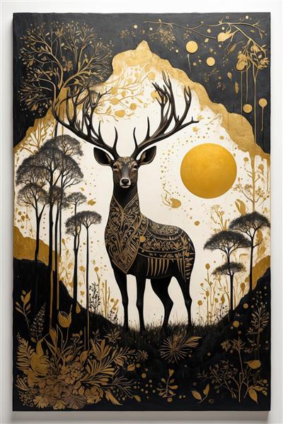 مدل زن با لباس بلند مجلسی کرم و طلایی و کلاه بزرگ، در دکوراسیون دیواری لوکس