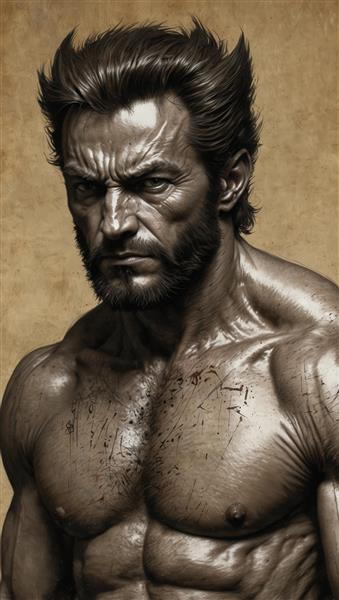 پرتره وولورین با جزئیات بالا (طراحی سیاه و سفید)، مناسب چاپ عریض دکوراتیو